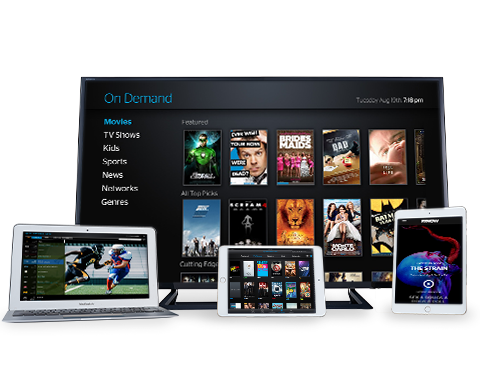Contour live TV showing premium shows and movies from channels like HBO - Outsider, Starz - Outlander and Fox - The Masked