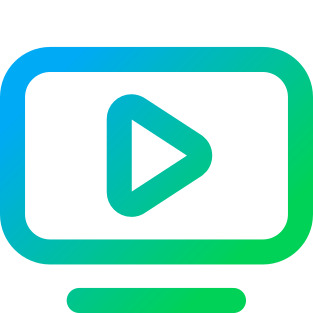 TV outline icon with play button in center in blue green gradient